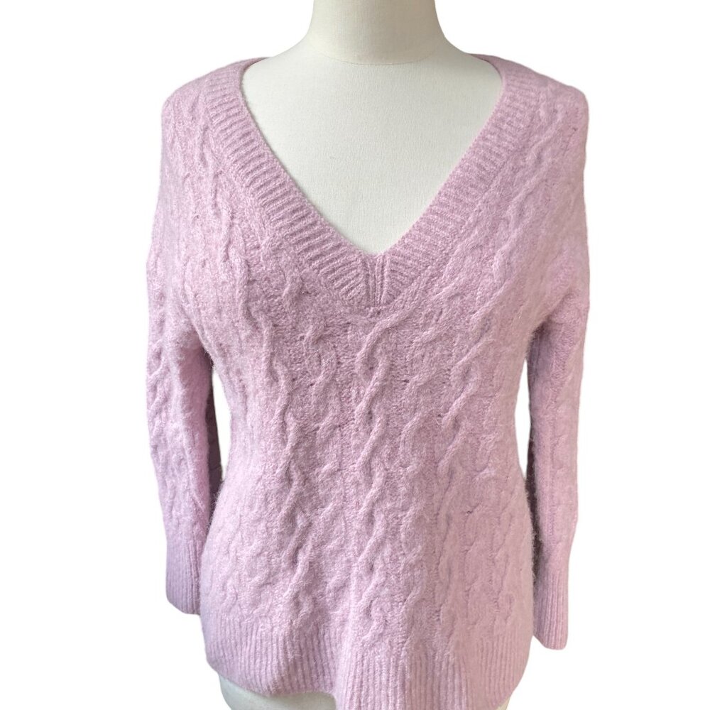 Vince Pink Alpaca Wool Cable Knit Fuzzy Sweater Coquette Quiet Luxury -M/L